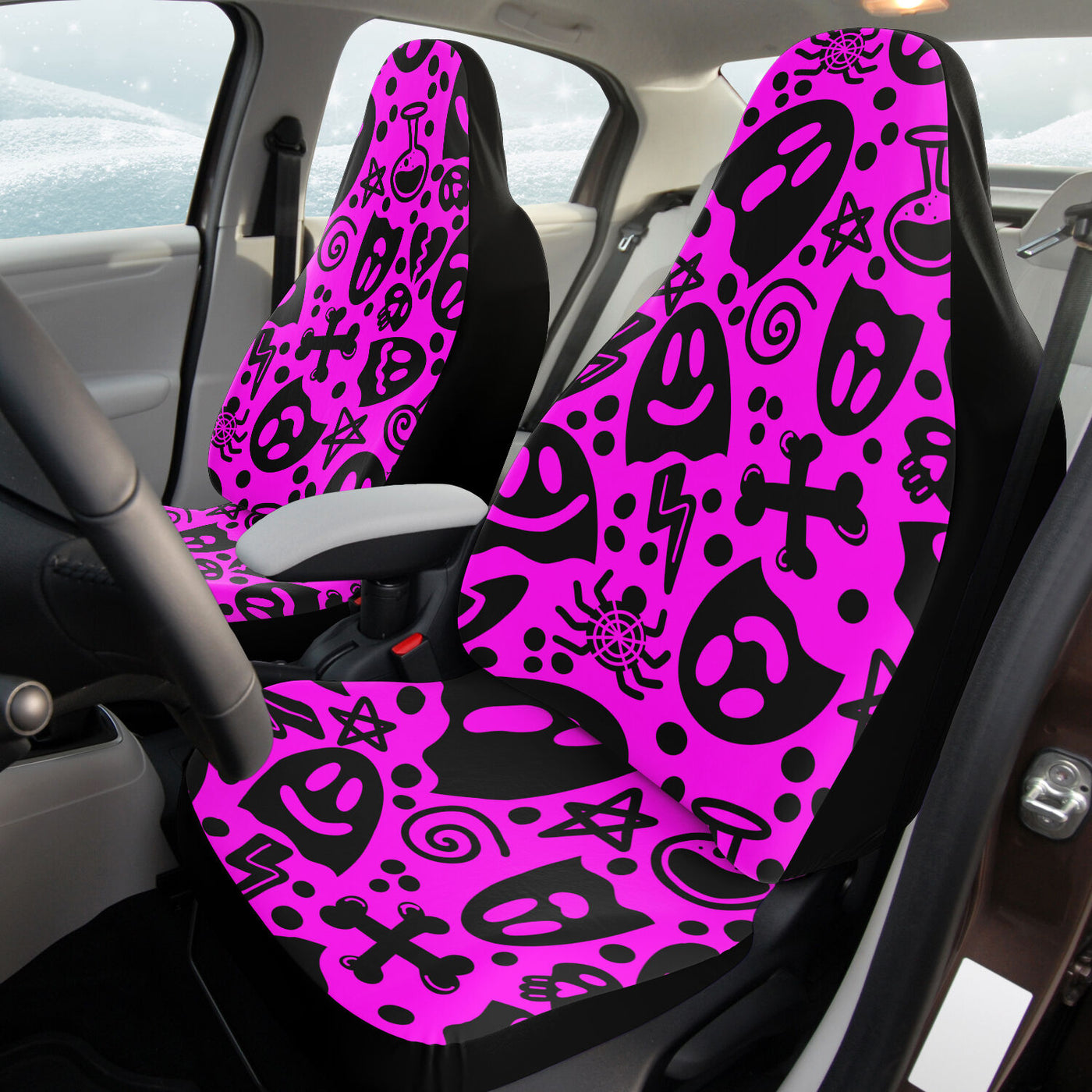 Orchid Cute Ghosts On Pink Pastel Goth | Car Seat Covers