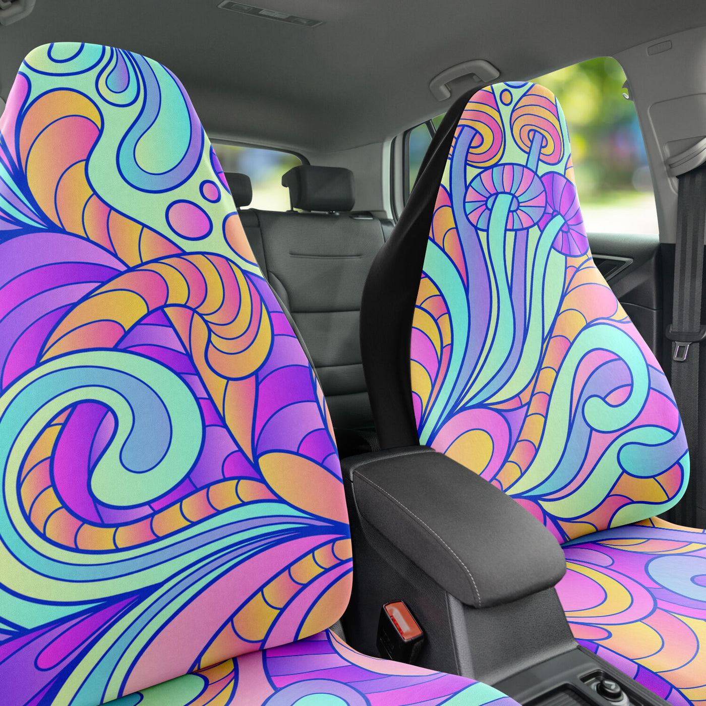 Dark Slate Gray Soft Trippy Magic Mushrooms Hippie | Car Seat Covers