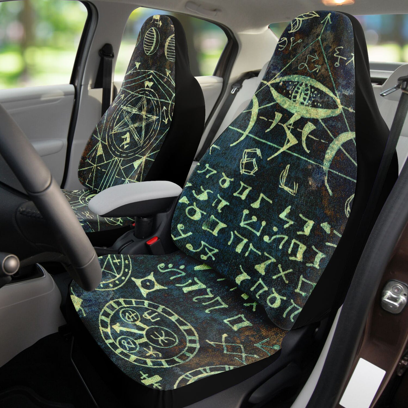 Dark Slate Gray Green Esoteric Symbols 3 | Car Seat Covers