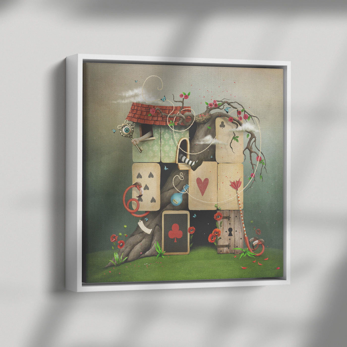 Alice Card House | Framed Canvas Print