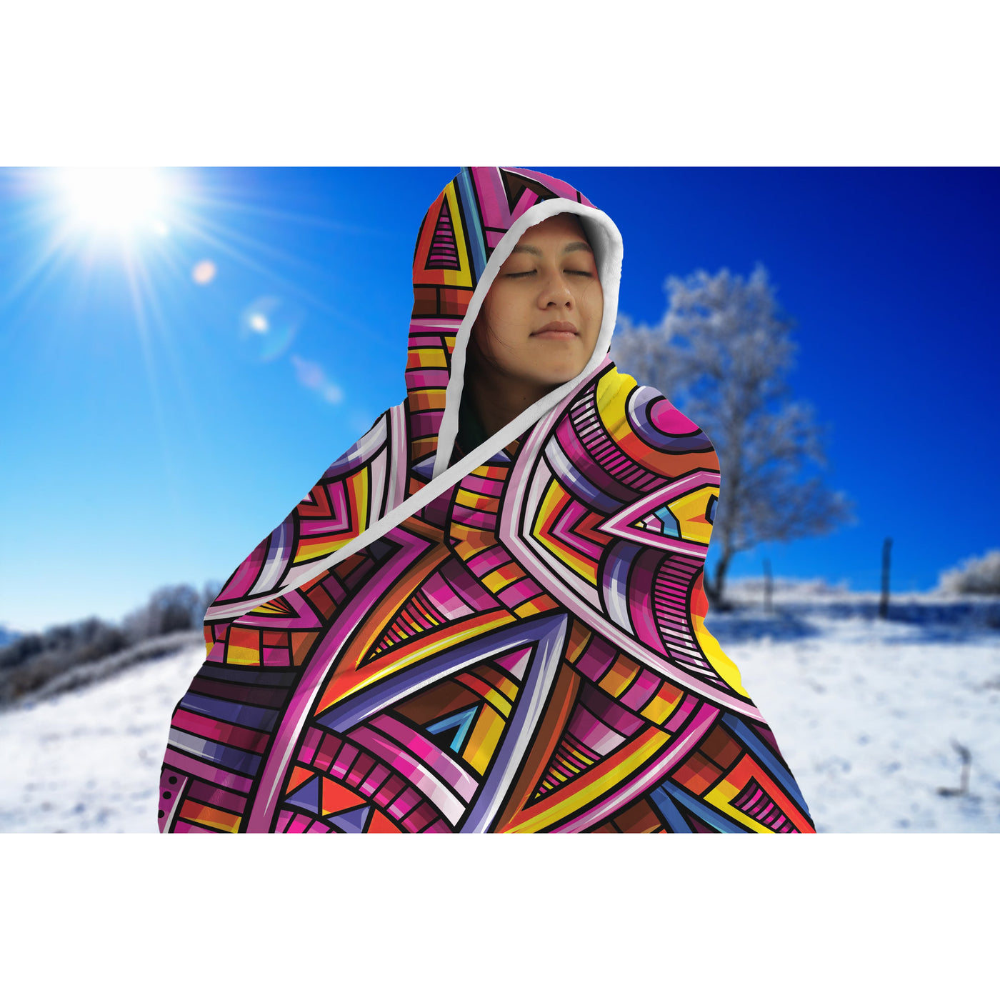 Steel Blue Festival Clothes Tribal Lines 10 | Hooded Blanket