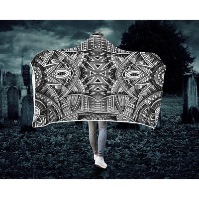 Black Festival Clothes Tribal Lines 15 BW | Hooded Blanket