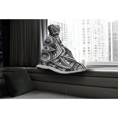 Light Gray Festival Clothes Tribal Lines 10 BW | Hooded Blanket