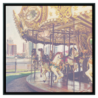 Carousel Retro Grunge | Framed Canvas Print