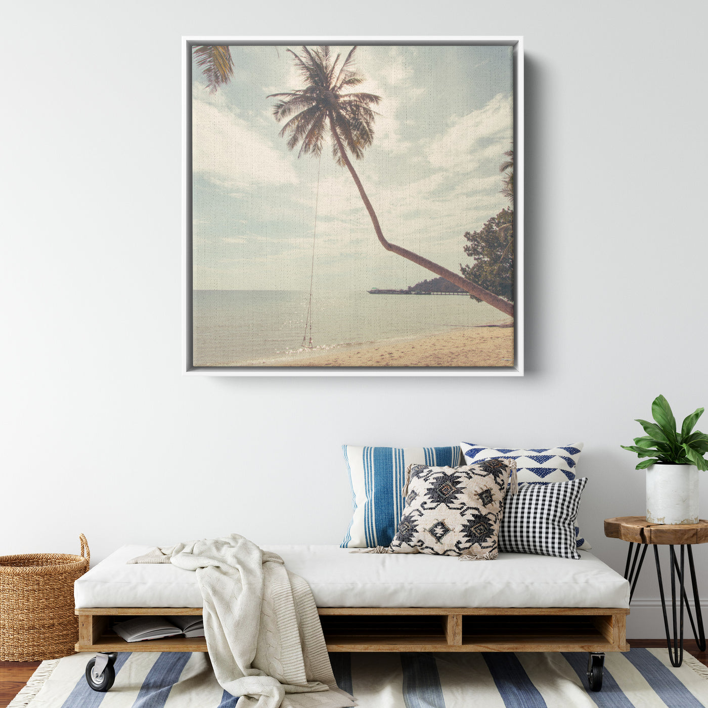 Grunge Palm Tree Swing | Framed Canvas Print