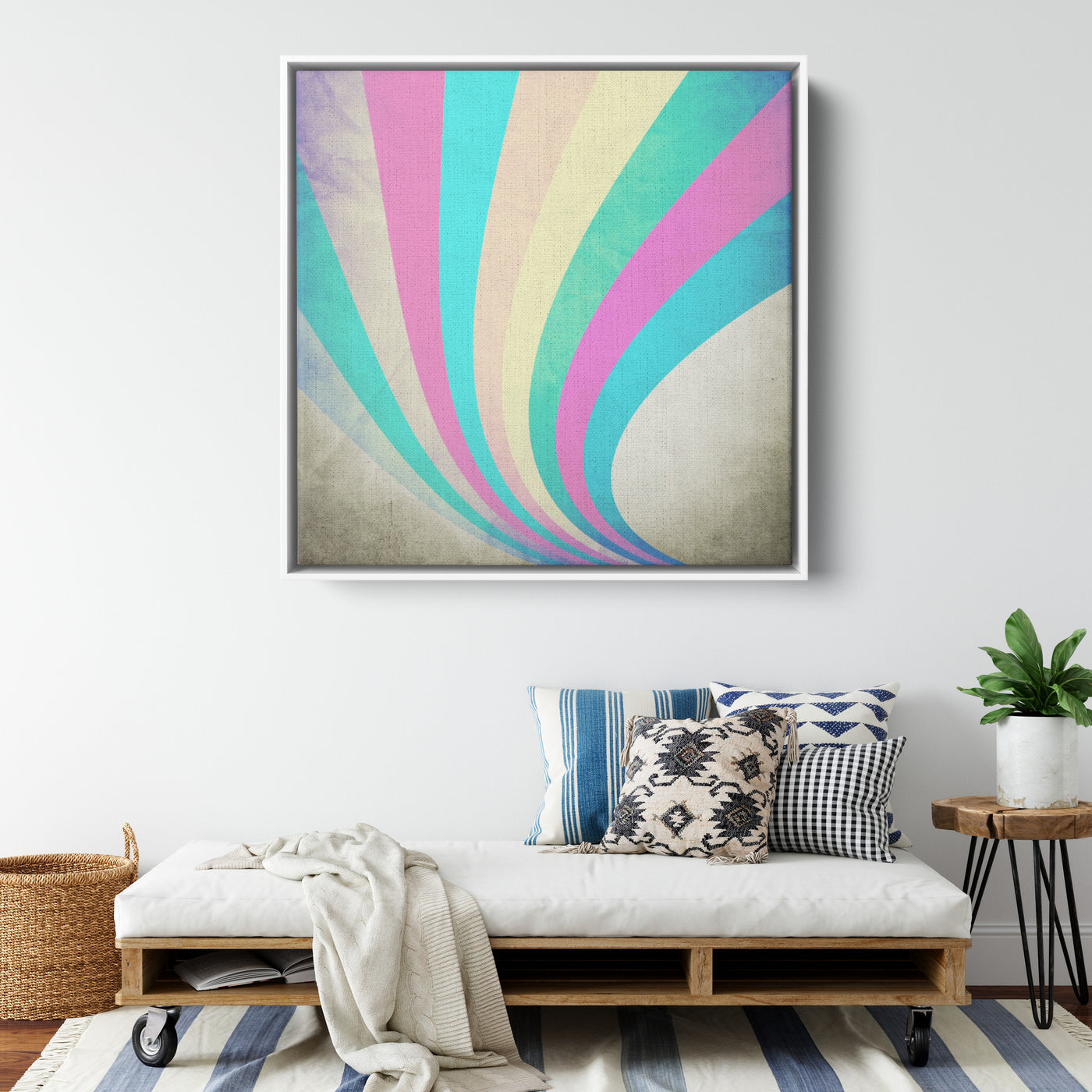 Grunge Pastel Waves | Framed Canvas Print