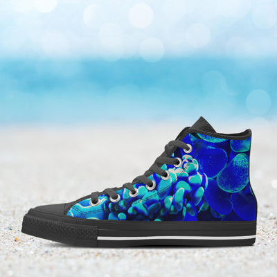 Dark Slate Gray Blue Neon Coral Reef | Men’s Classic High Top Canvas Shoes