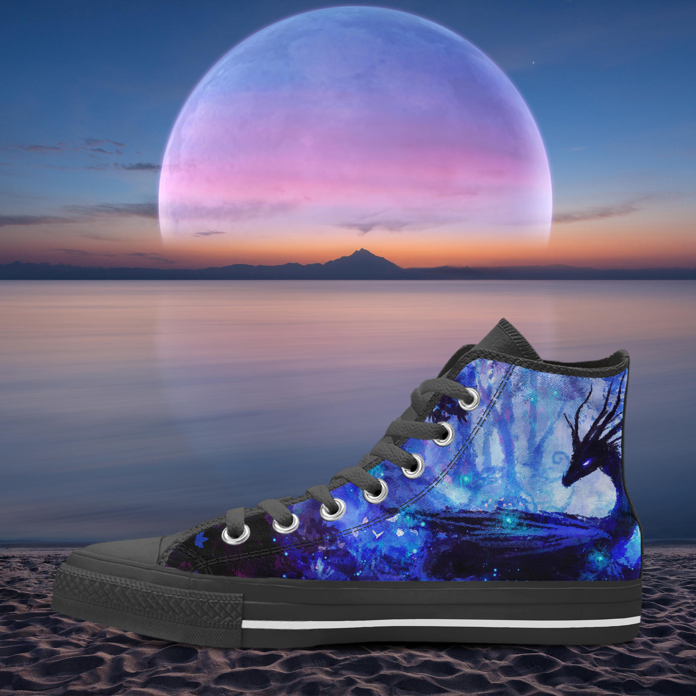Dim Gray Fantasy Dragon In A Blue Forest Anime Art | Women's Classic High Top Canvas Shoes