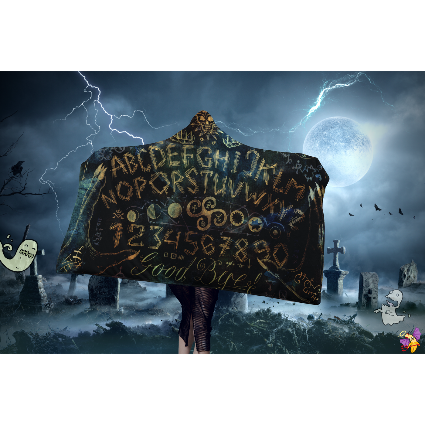 Dark Slate Gray Ouija Board Styled | Hooded Blanket