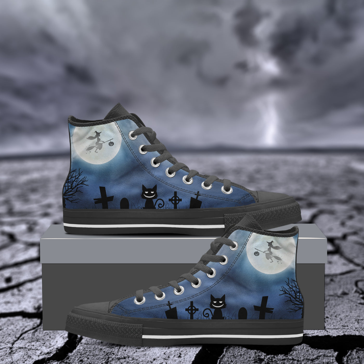 Dim Gray Witches Familiar Sitting In The Graveyard | Women's Classic High Top Canvas Shoes
