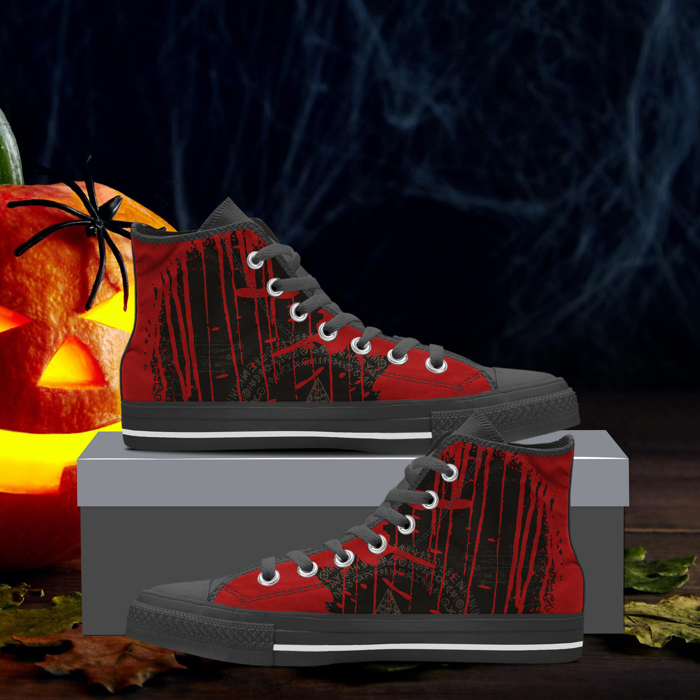 Black Bloody Esoteric Symbols | Women's Classic High Top Canvas Shoes