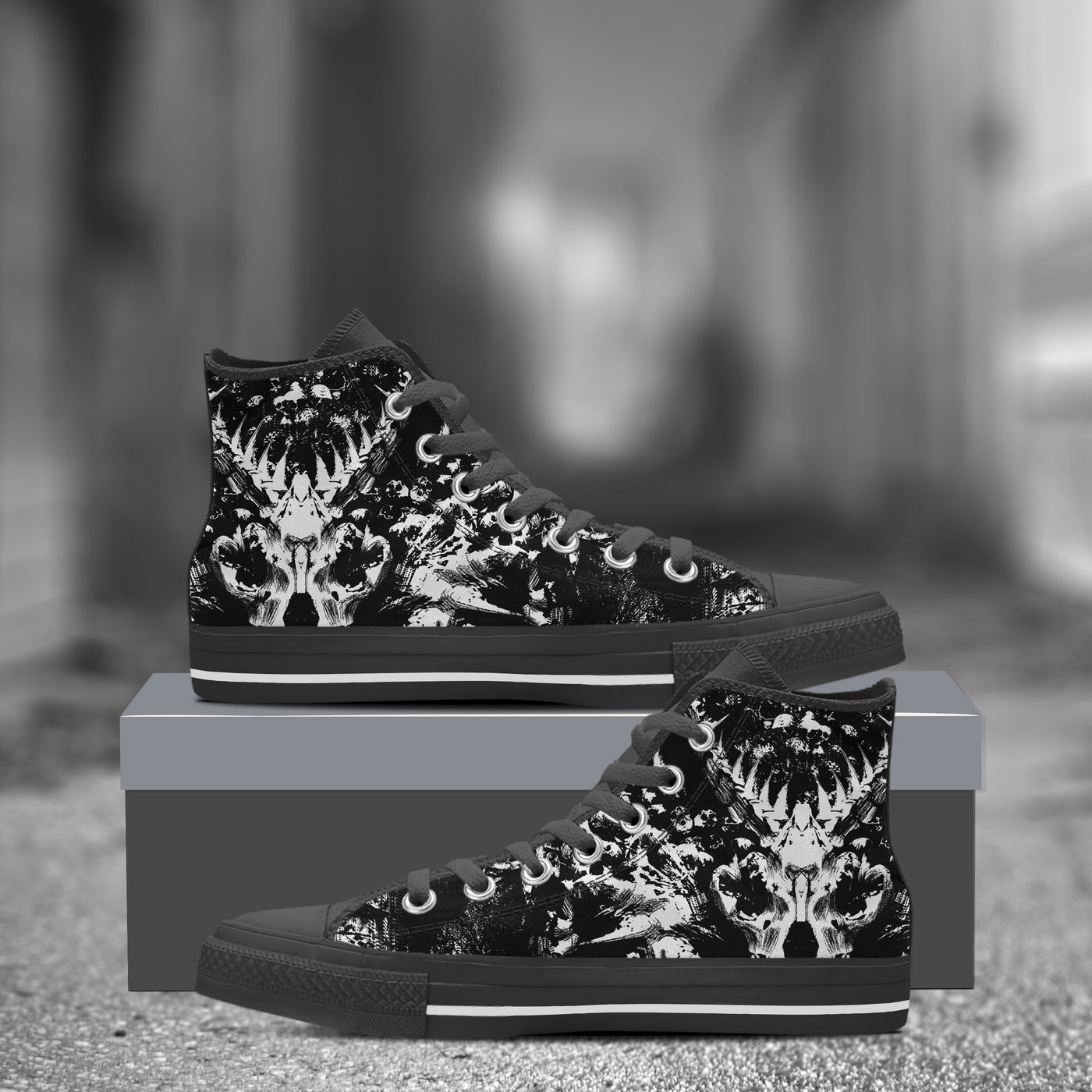 Dim Gray Skull And Bones | Women's Classic High Top Canvas Shoes