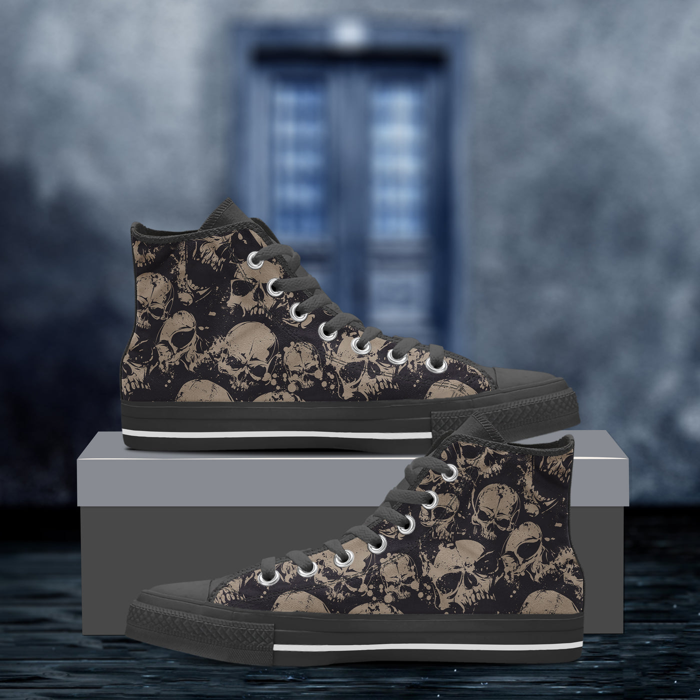 Dim Gray Brown Screaming Skulls Goth | Women's Classic High Top Canvas Shoes