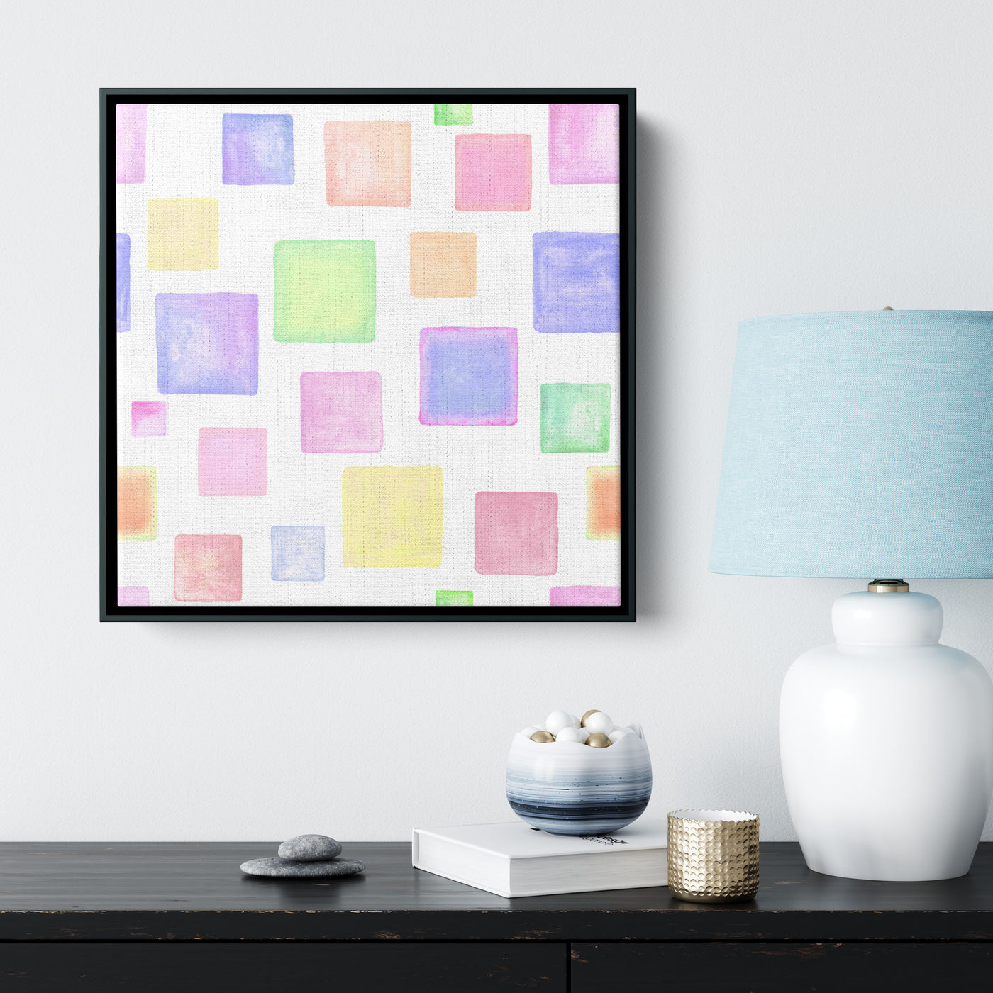 Watercolor Squares | Framed Canvas Print