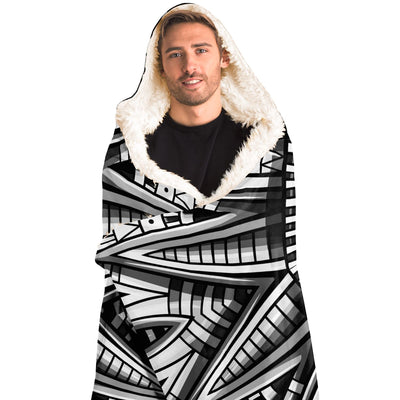 Light Gray Festival Clothes Tribal Lines 5 BW | Hooded Blanket