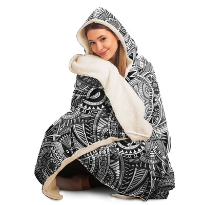 Gray Festival Clothes Tribal Lines 22 BW | Hooded Blanket