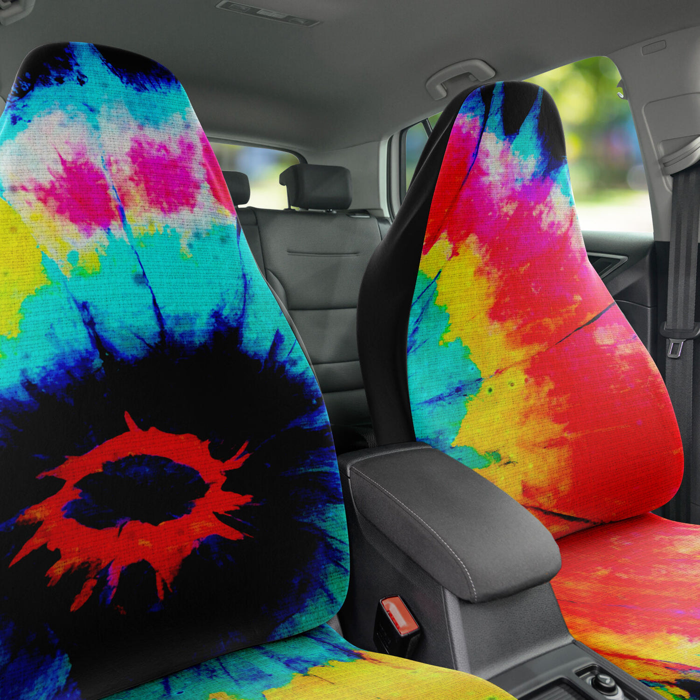 Dark Slate Gray Hippie Black Red & Blue Tie Dye | Car Seat Covers