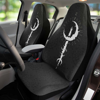 Dark Slate Gray Moon Symbol Grunge Styled With Rune Circles | Car Seat Covers
