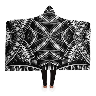 Light Gray Festival Clothes Tribal Lines 4 BW | Hooded Blanket