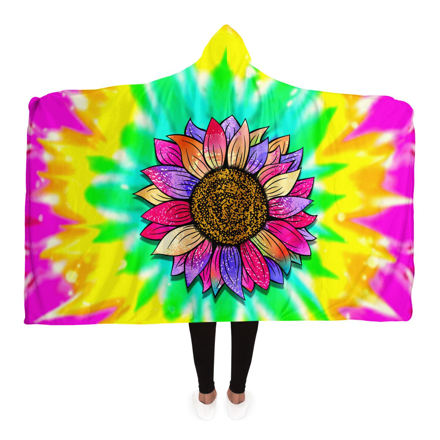 Goldenrod Trippy Sunflower Tie Dye 2 | Hooded Blanket