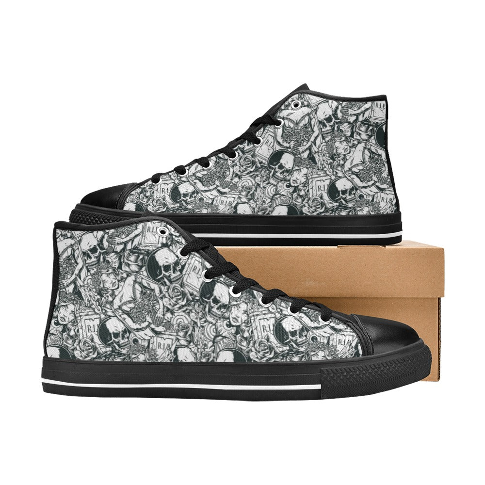 Dark Slate Gray Gray Gothic Pattern Black | Women's Classic High Top Canvas Shoes