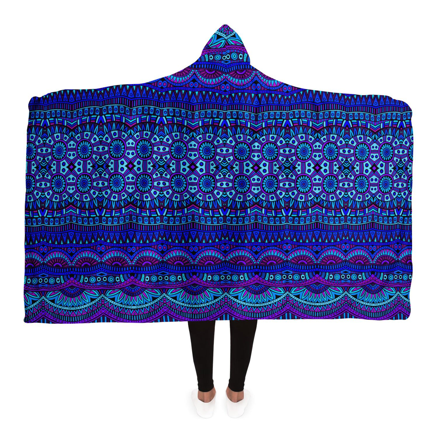 Midnight Blue Festival Clothes Tribal Lines 21 | Hooded Blanket