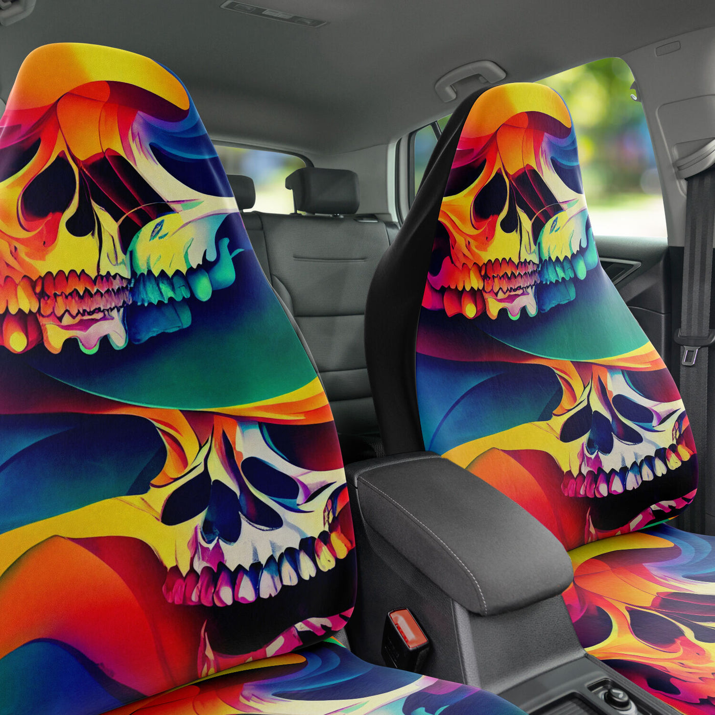 Dark Slate Gray Tie Dye Skulls 2 Skull Decor | Car Seat Covers