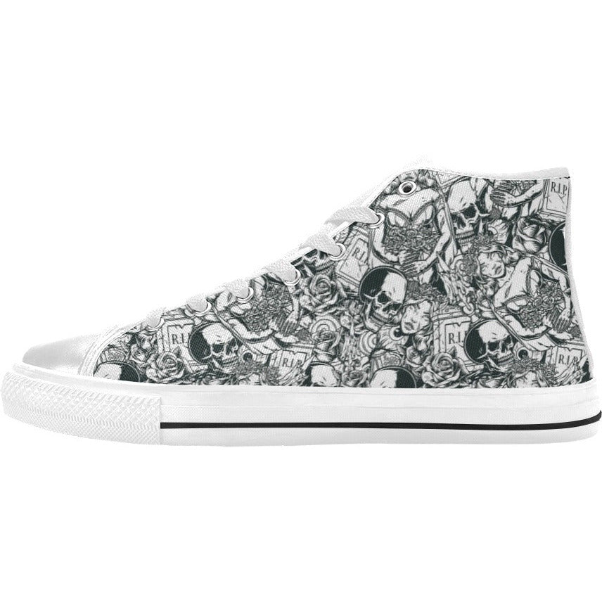 Light Gray Gray Gothic Pattern | Women's Classic High Top Canvas Shoes
