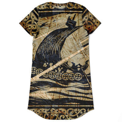 Dark Slate Gray The Long Viking Voyage Vintage Paper | T-Shirt Dress