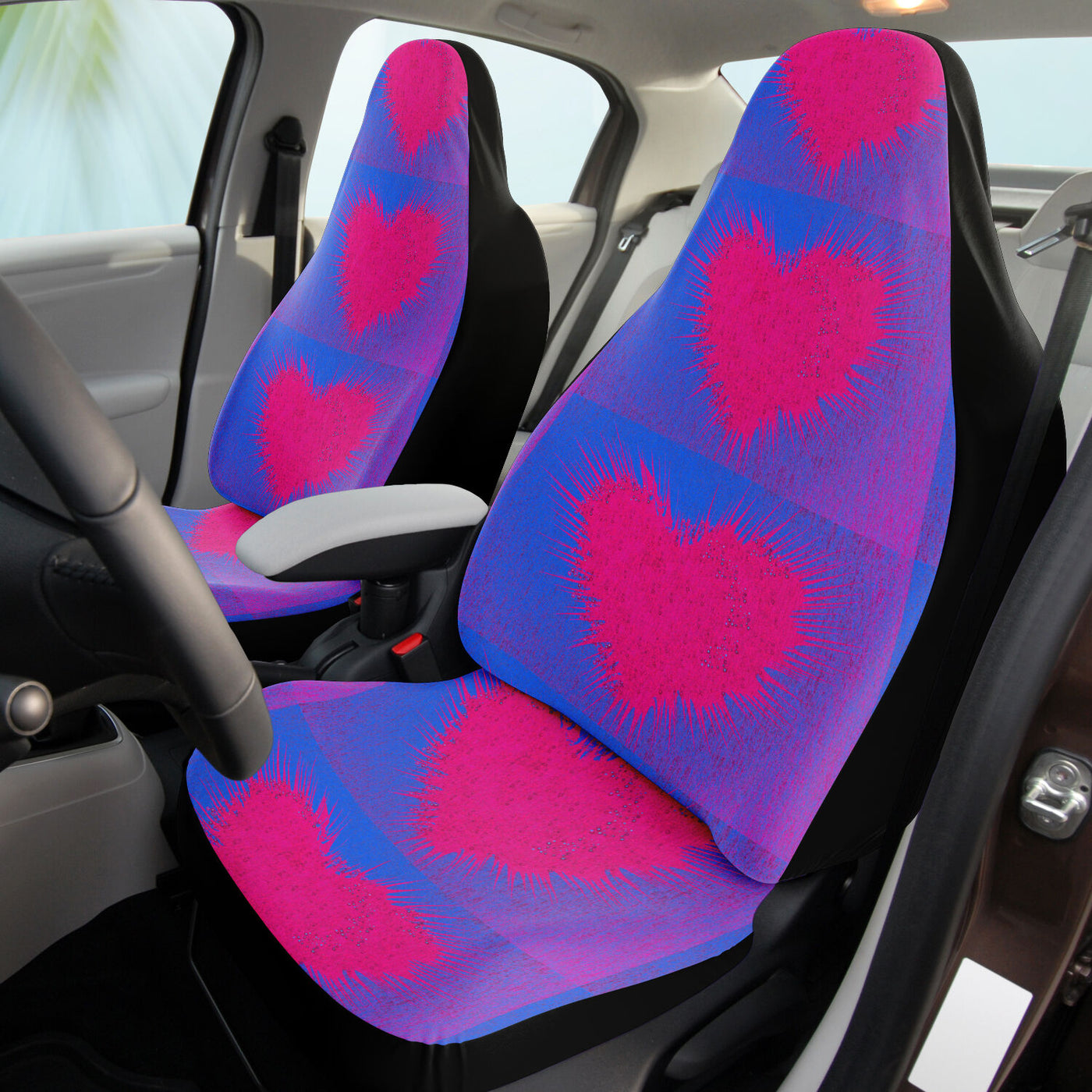 Dark Slate Gray Graffiti Hearts Blue & Red | Car Seat Covers