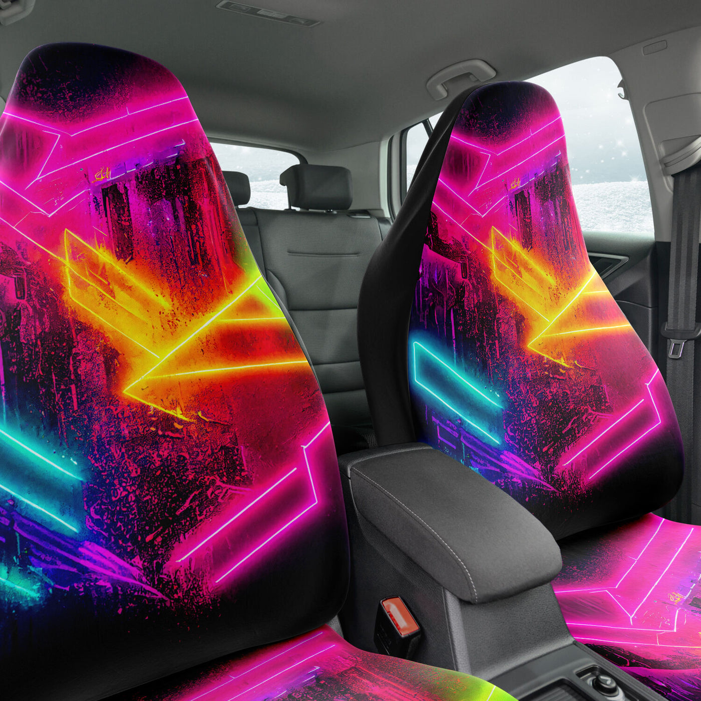 Dark Slate Gray Futuristic Neon 4 | Car Seat Covers