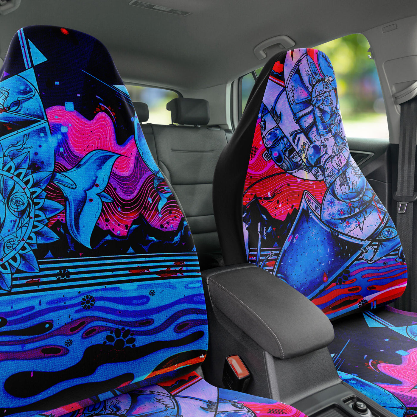 Dark Slate Gray Blue Pink Graffiti Art Rave Decor | Car Seat Covers