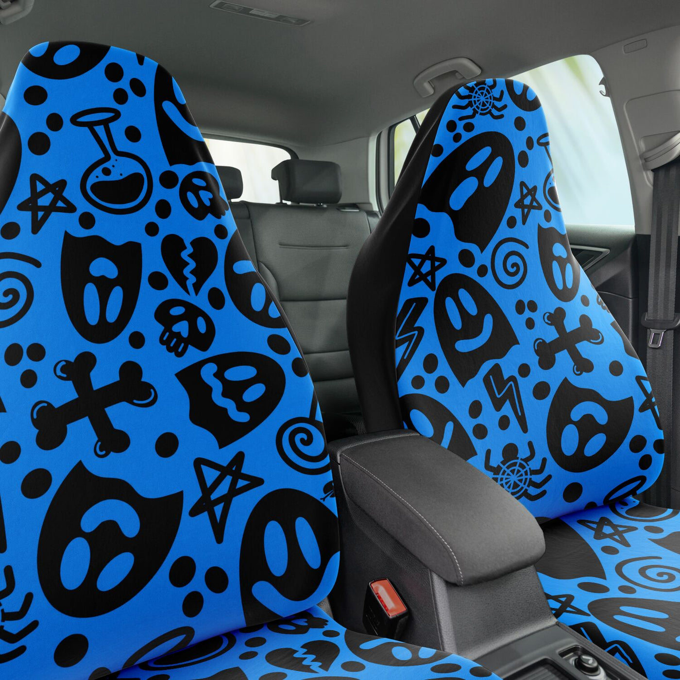 Dark Slate Gray Cute Ghosts On Blue Pastel Goth | Car Seat Covers