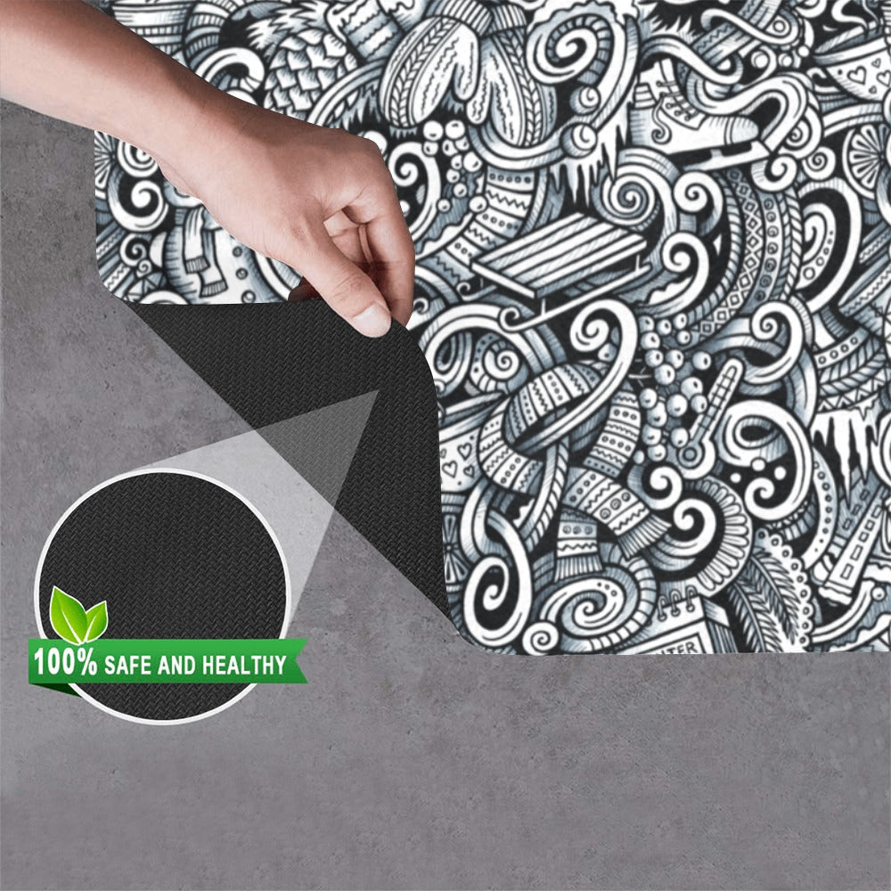 Slate Gray Trippy Line Art | Doormat