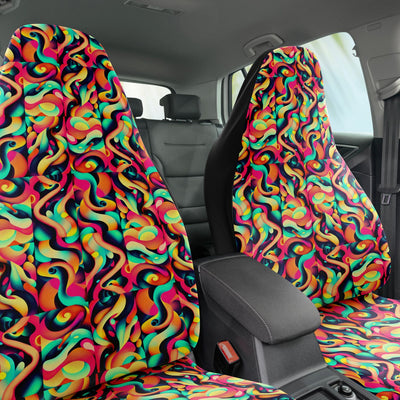 Dark Salmon Trippy Tie Dye Squiggly Lines | Car Seat Covers
