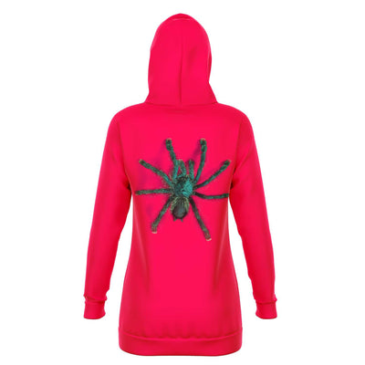 Maroon 3D Realistic Neon Pink Spider | Fashion Longline Hoodie