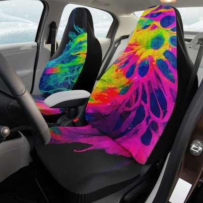 Rosy Brown Tie Dye Pink & Green Neon Festival | Car Seat Covers