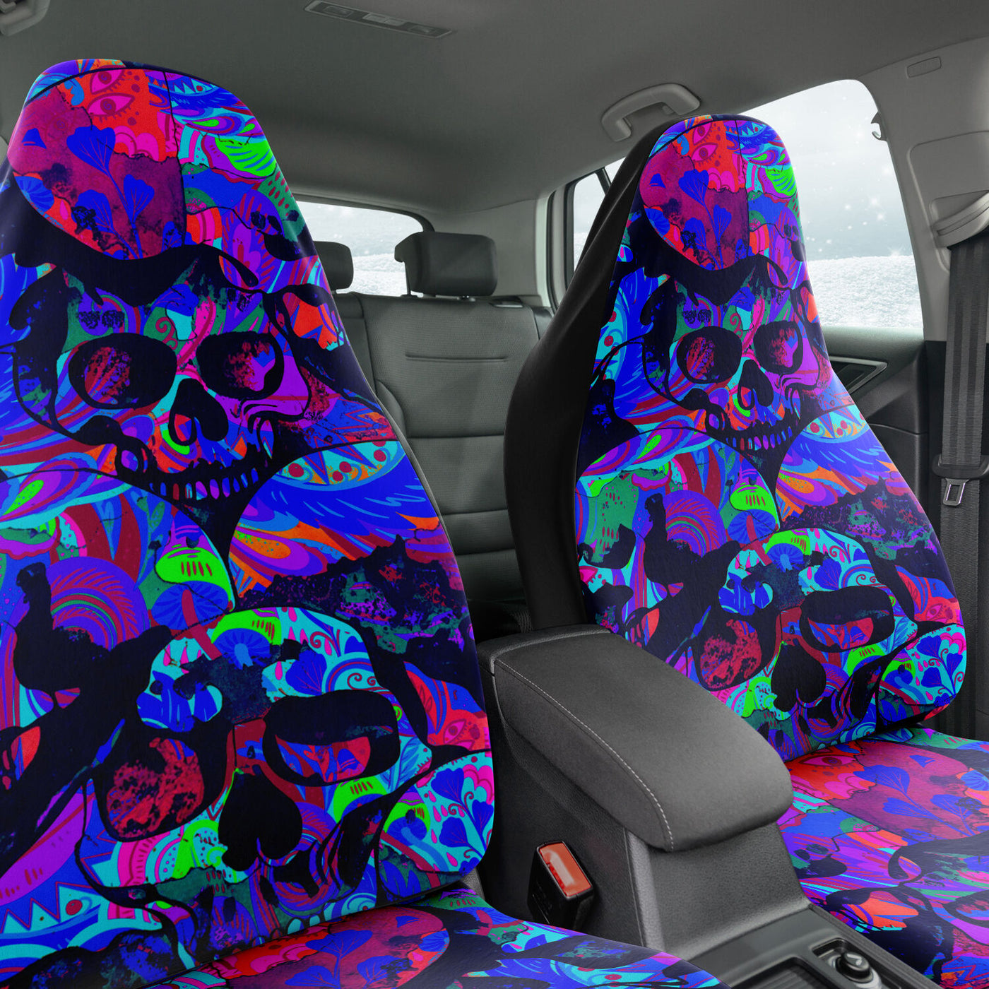Dark Slate Gray Tie Dye Skulls 1 Skull Decor | Car Seat Covers