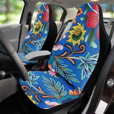 Dark Slate Gray Hippie Blue Floral Art | Car Seat Covers