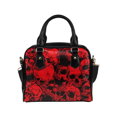 Firebrick Red Skulls Gothic Purse | Leather Shoulder Bag