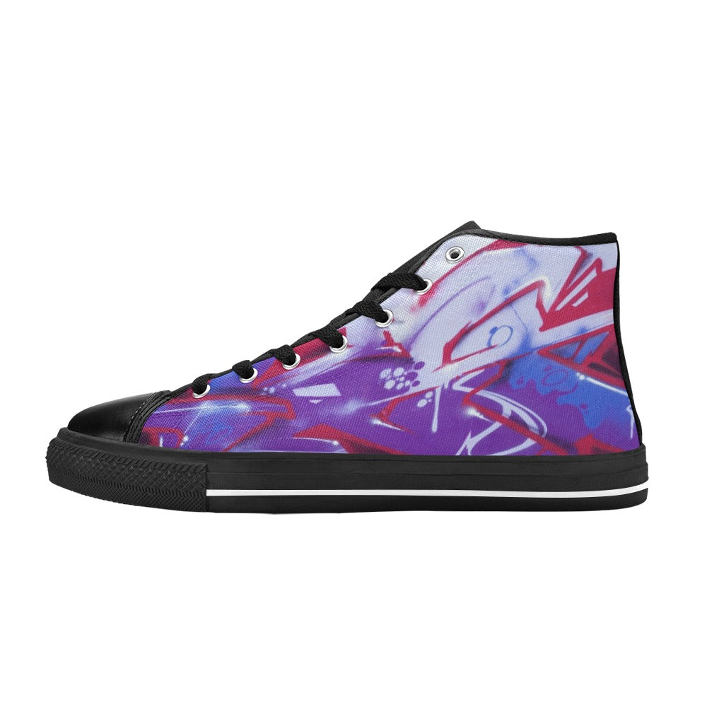 Dark Slate Gray White Purple & Pink Graffiti | Men’s Classic High Top Canvas Shoes
