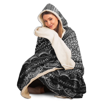 Light Gray Festival Clothes Tribal Lines 21 BW | Hooded Blanket
