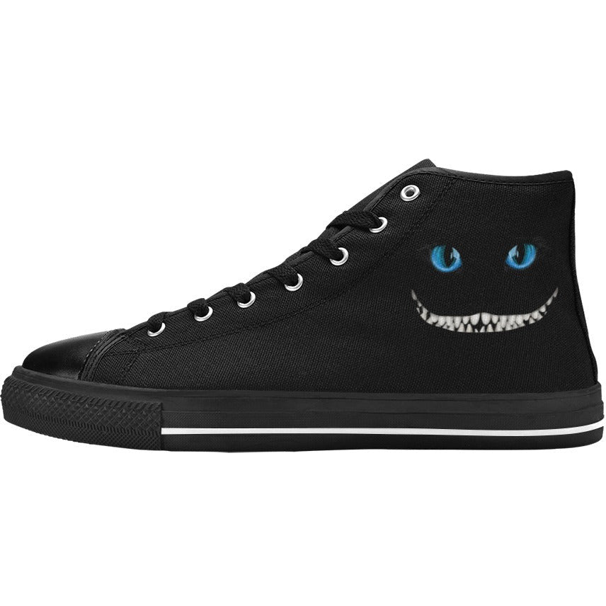 Black Alice Smiling Cat | Men’s Classic High Top Canvas Shoes
