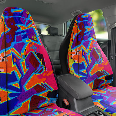 Dark Slate Gray Trippy Neon Orange Graffiti Art | Car Seat Covers