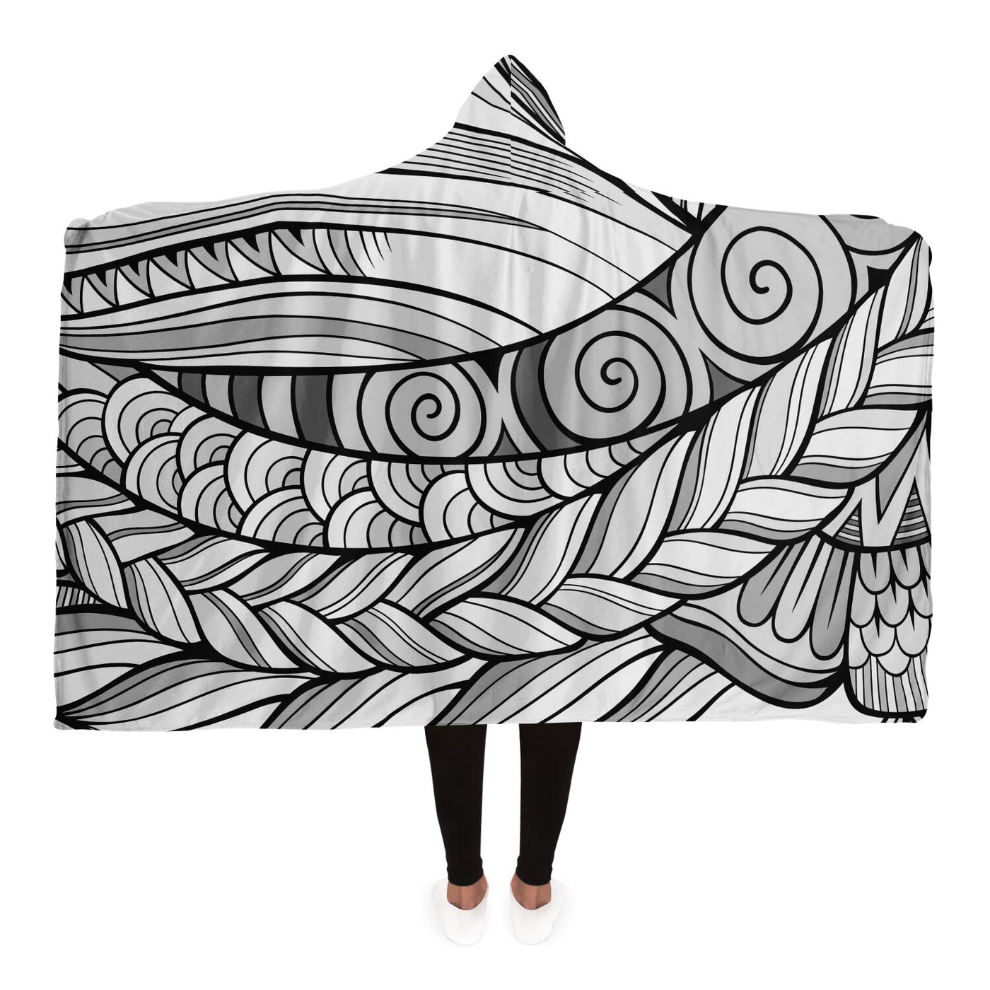 Gray Festival Clothes Tribal Lines 25 BW | Hooded Blanket
