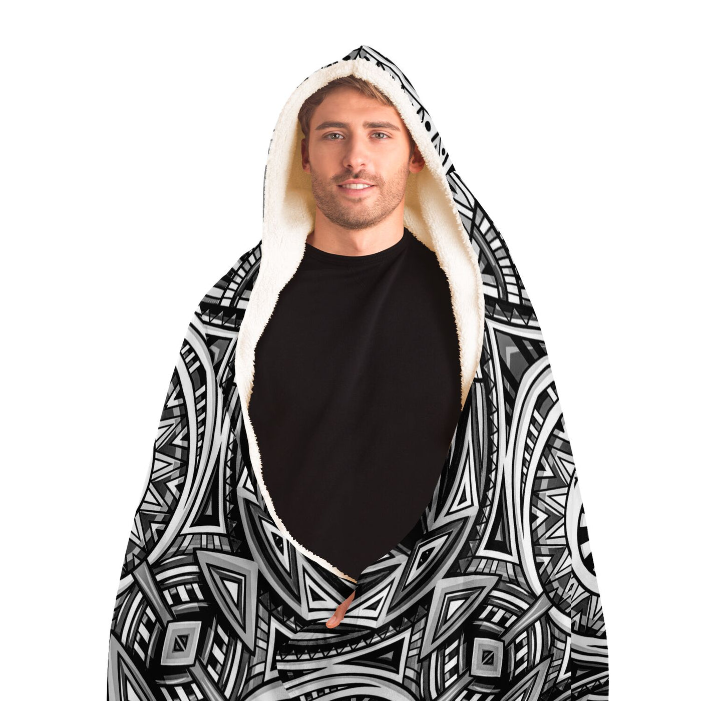 Dark Slate Gray Festival Clothes Tribal Lines 19 BW | Hooded Blanket