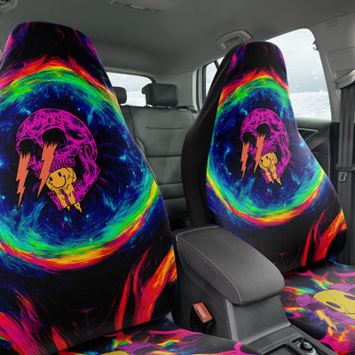Dark Slate Gray Tie Dye Melting Skulls In Space | Car Seat Covers