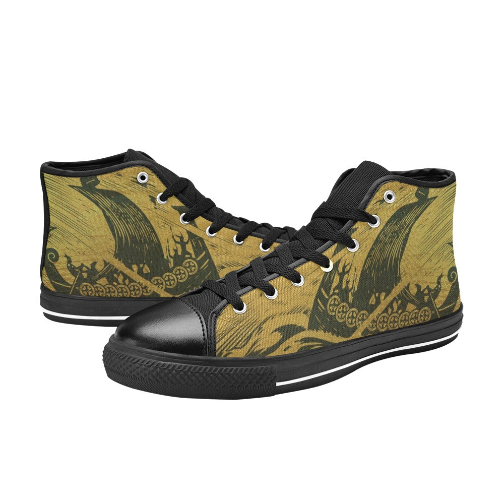 Dark Slate Gray The Long Viking Voyage Gold & Black | Men’s Classic High Top Canvas Shoes
