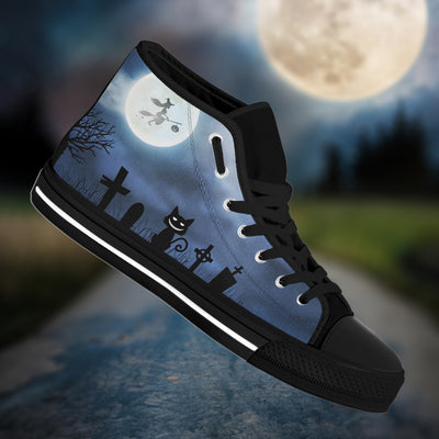 Dark Slate Gray Witches Familiar Sitting In The Graveyard | Men’s Classic High Top Canvas Shoes