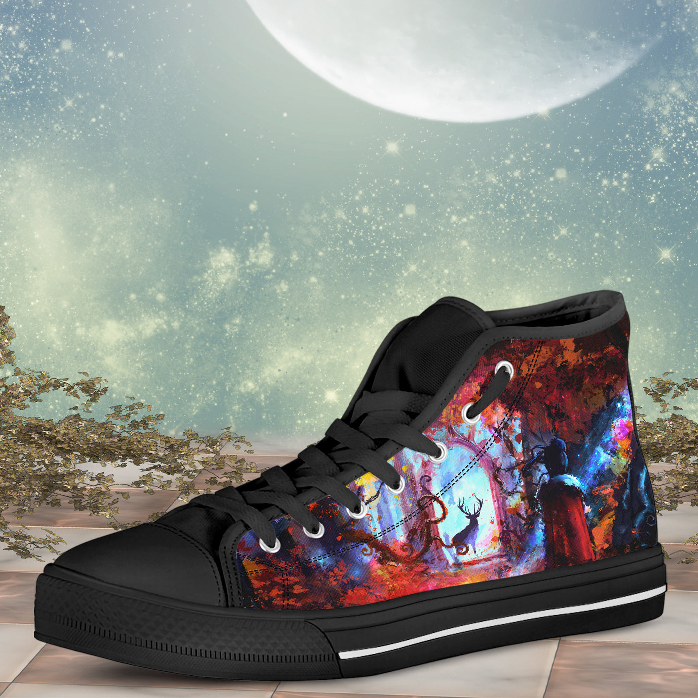 Dark Gray Anime Art Fantasy Forest | Women's Classic High Top Canvas Shoes